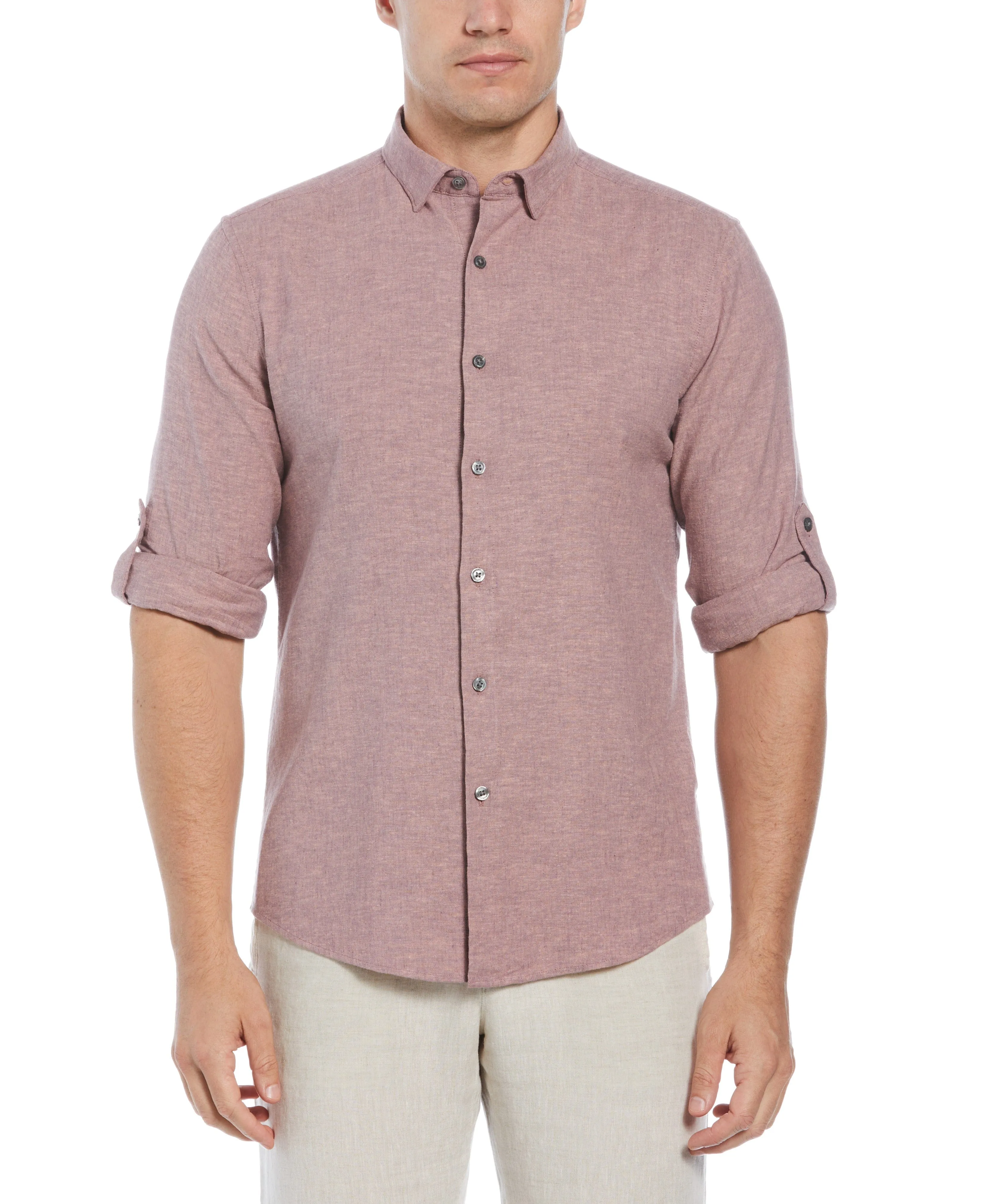 Untucked Slim Fit  Linen Blend Rolled Sleeve Shirt
