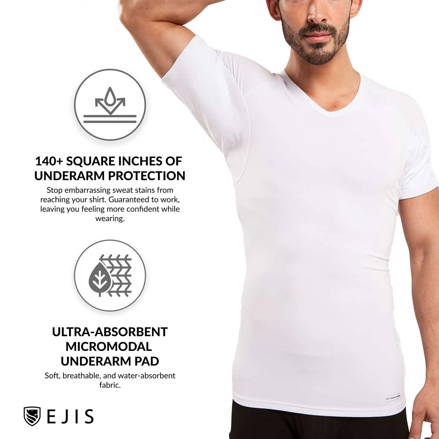 V-Neck Micro Modal Sweat Proof Undershirt For Men - White 3-Pack