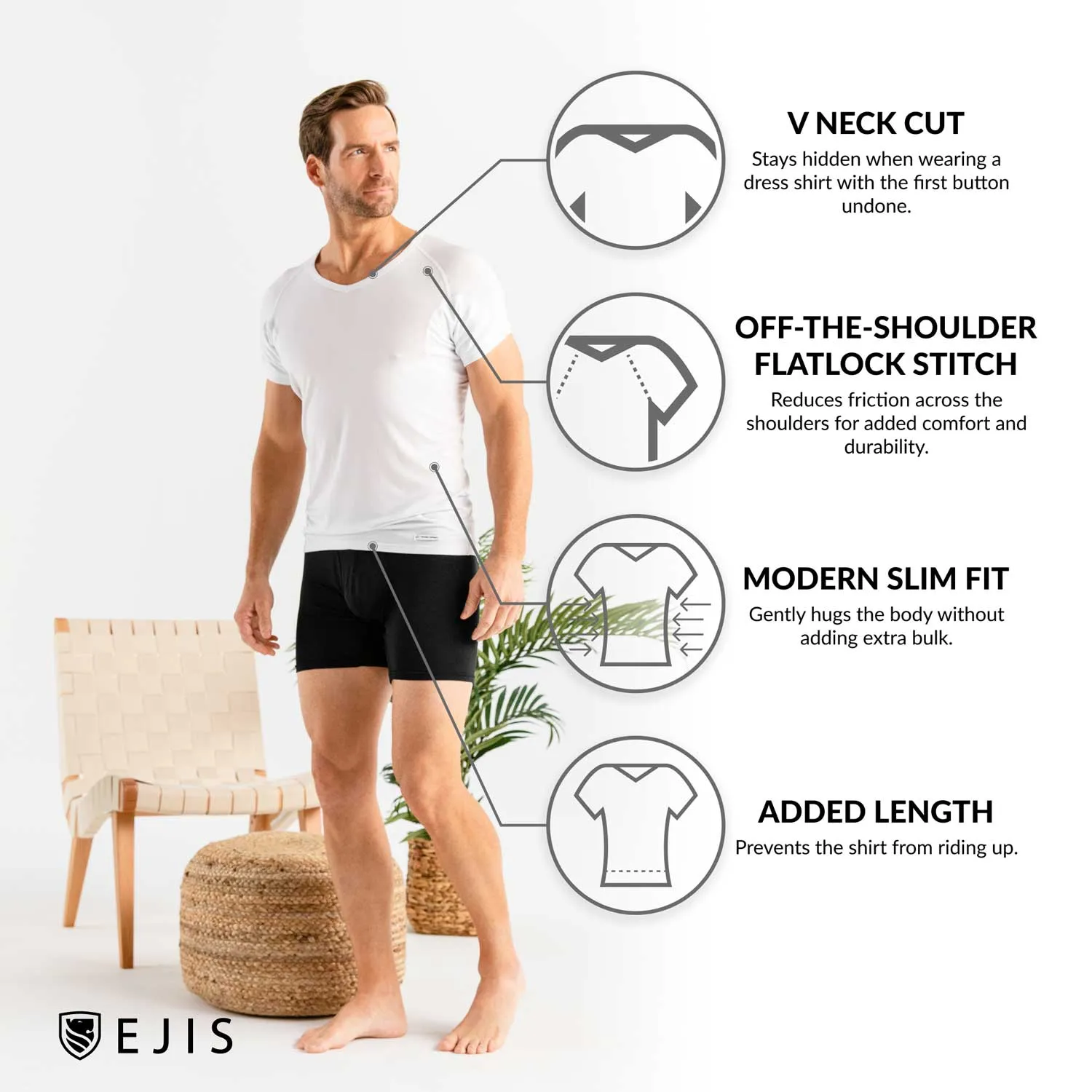 V-Neck Micro Modal Sweat Proof Undershirt For Men - White 3-Pack