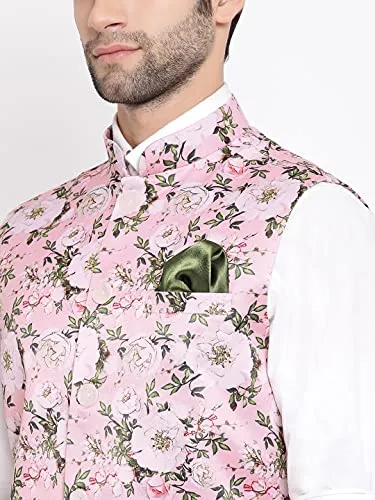 VASTRAMAY Men's Neheru Modi Ethnic Jacket (VASMJ055PN_40_40_Pink)