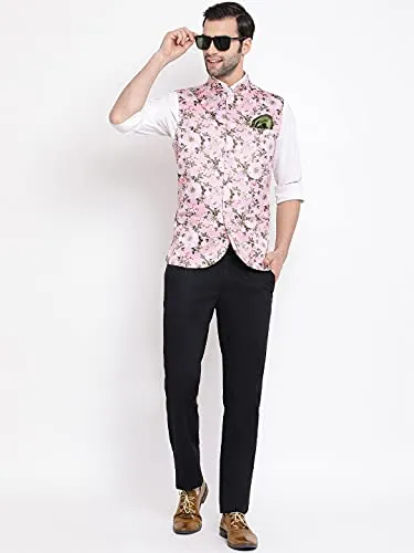 VASTRAMAY Men's Neheru Modi Ethnic Jacket (VASMJ055PN_40_40_Pink)