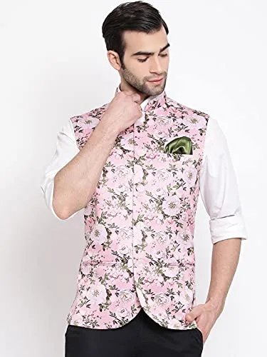 VASTRAMAY Men's Neheru Modi Ethnic Jacket (VASMJ055PN_40_40_Pink)