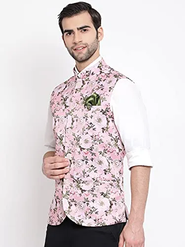 VASTRAMAY Men's Neheru Modi Ethnic Jacket (VASMJ055PN_40_40_Pink)