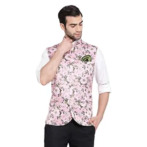 VASTRAMAY Men's Neheru Modi Ethnic Jacket (VASMJ055PN_40_40_Pink)