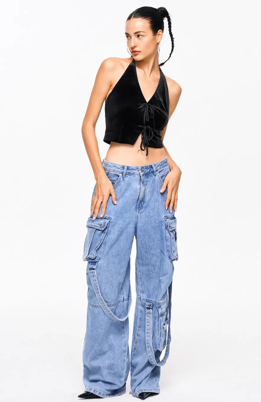 Velvet Lace-Up Halter Top