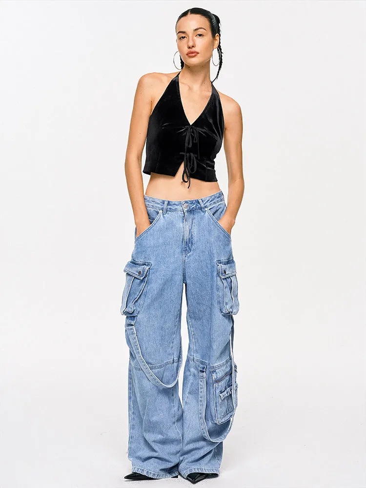Velvet Lace-Up Halter Top