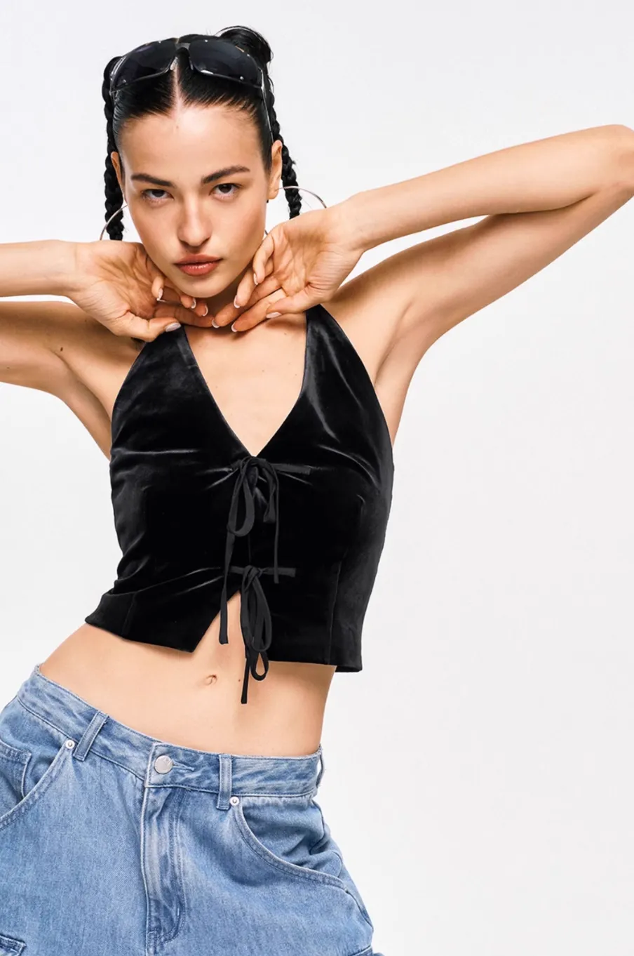 Velvet Lace-Up Halter Top