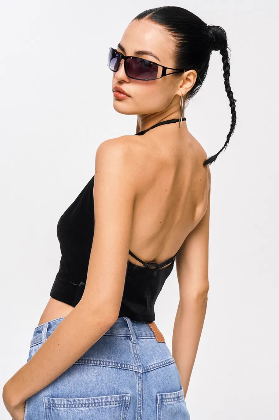 Velvet Lace-Up Halter Top