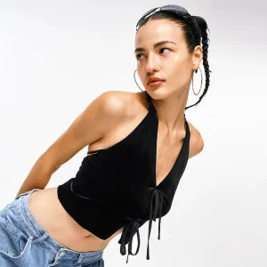 Velvet Lace-Up Halter Top