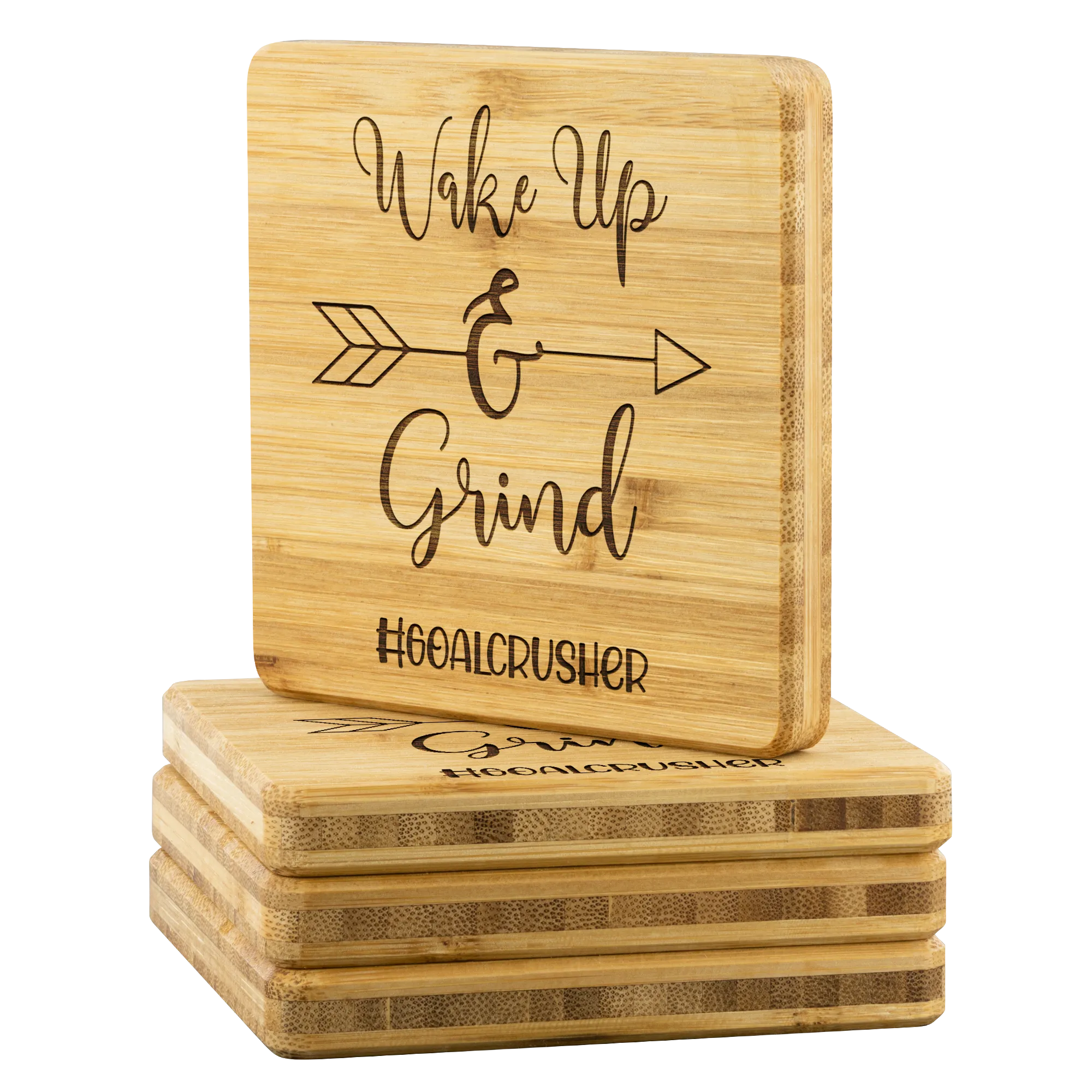 Wake Up and Grind Bamboo Coasters