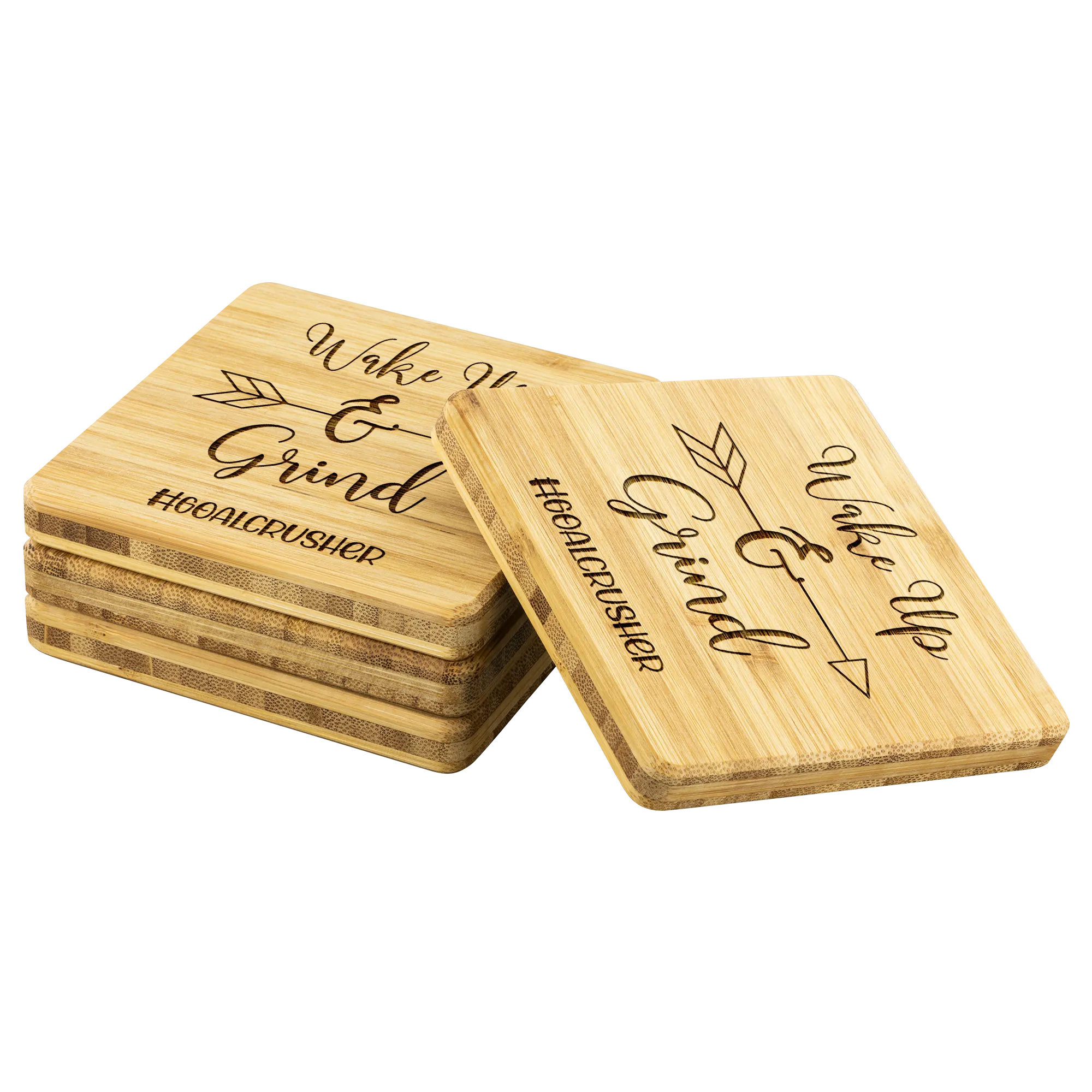 Wake Up and Grind Bamboo Coasters