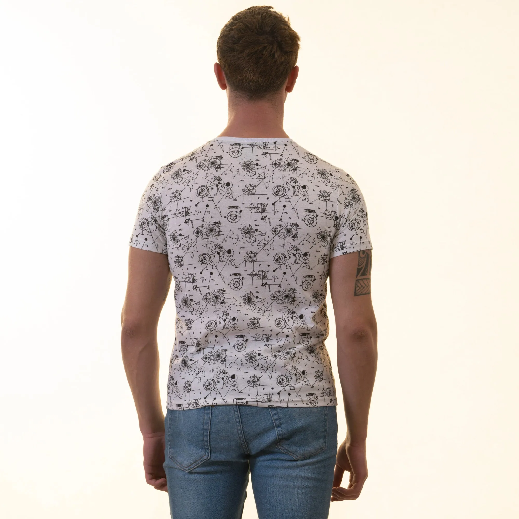 White With Black Printed European Made Premium Quality T-Shirt - Crew Neck Short Sleeve T-Shirts
