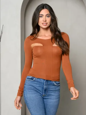 WOMEN'S LONG SLEEVE FRONT SIDE CUT OUT TOP