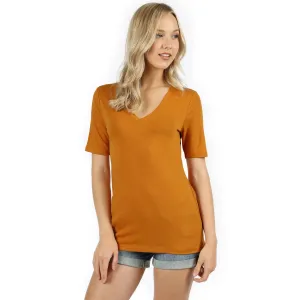 Zenana  Premium Fabric Short Sleeve V-Neck Tee Desert  RT-2109P